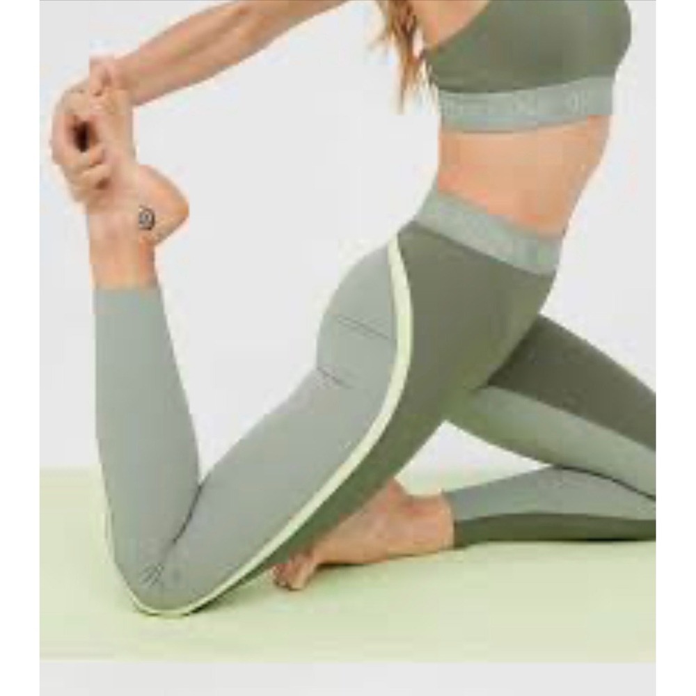 Aerie OFFLINE Goals Leggings Womens S Green Colorblock High Rise 7/8 Yoga Gym